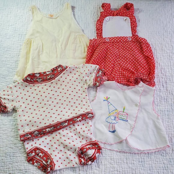 Vintage Other - Vintage 50s 60s Baby Girls Lot Set Dress Top Overalls 6, 9, 12 months